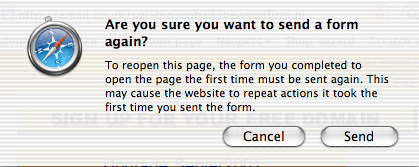 Are you sure you want to send a form again? To reopen this page, the form you completed to open the page the first time must be sent again. This may cause the website to repeat actions it tooke the first time you sent the form. Cancel / Send